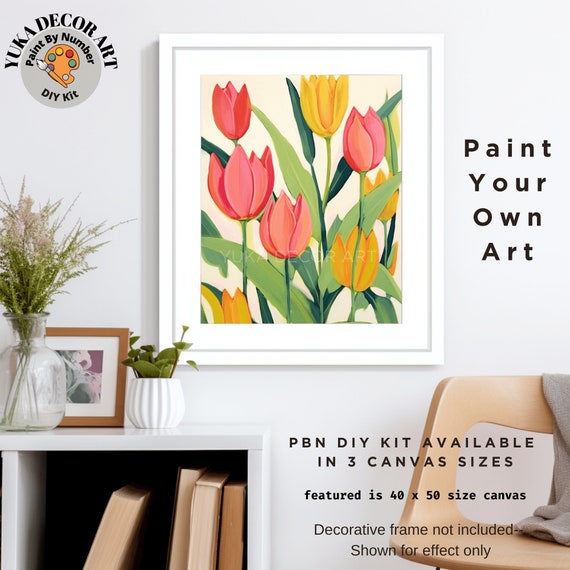 Kit De Pintura Por Números De Tulipanes Al Sol De 40x50 Cm – Incluye Lienzo, Pinturas Acrílicas Y Pinceles, Ideal Para Adultos Principiantes Y Decoración Del Hogar