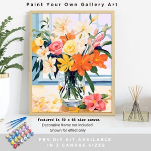 Vintage Inspired Flower Vase PAINT by NUMBER Kit Adult DIY by Numbers Painting Easy Beginners Kit Birthday Gift For Mom Grandmom