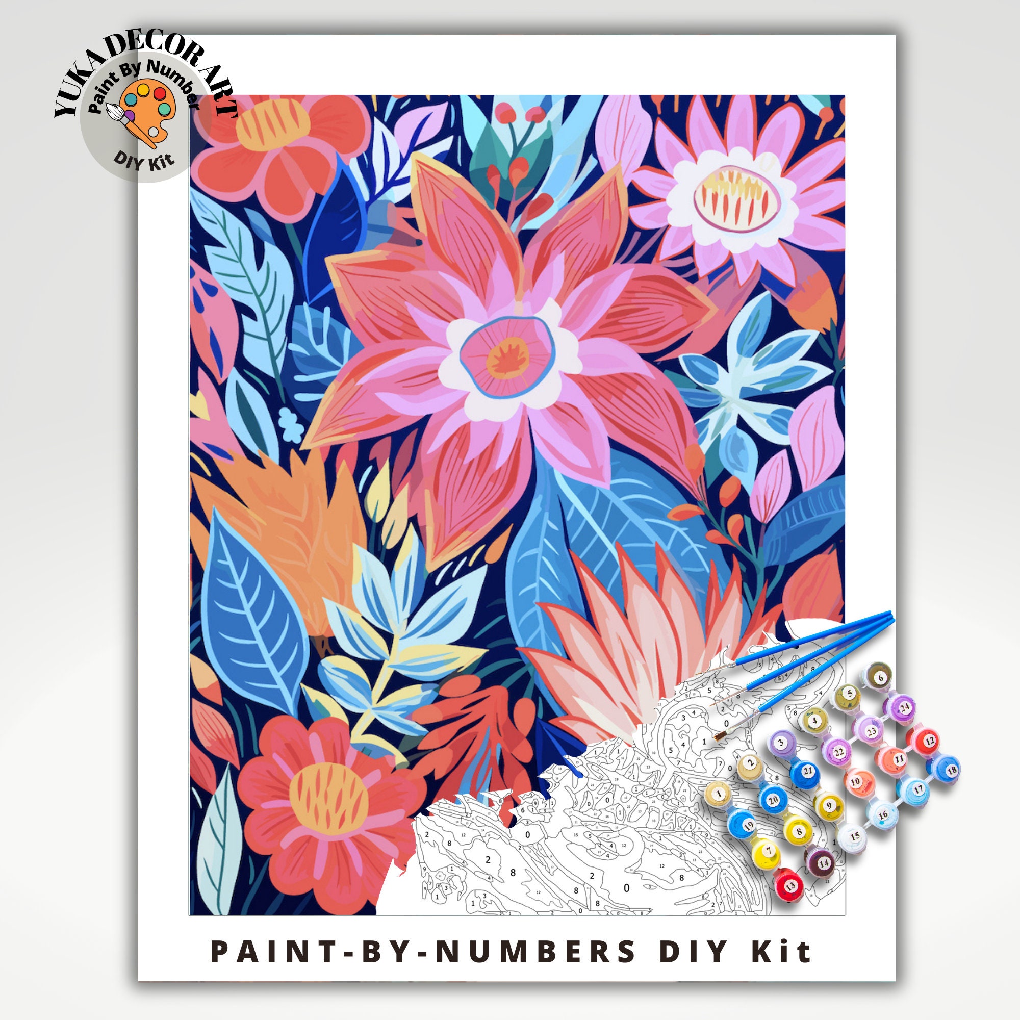 Garden Flower PAINT by NUMBER Kit for Adults ,abstract Flowers Art