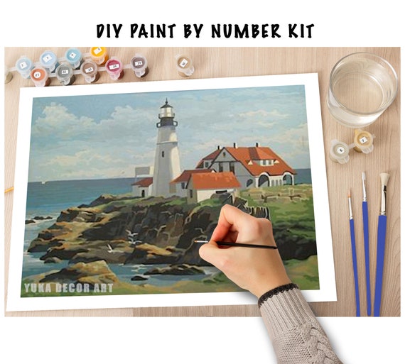 Kit de peinture par numéros de Style vintage pour adultes, maison de l'île  phare, Kit de peinture sur toile Kit d'art bricolage décor rustique -   France