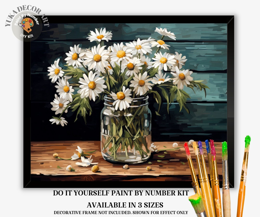PAINT by NUMBER Kit for Adults White Daisies Flowers Still Life Easy ...