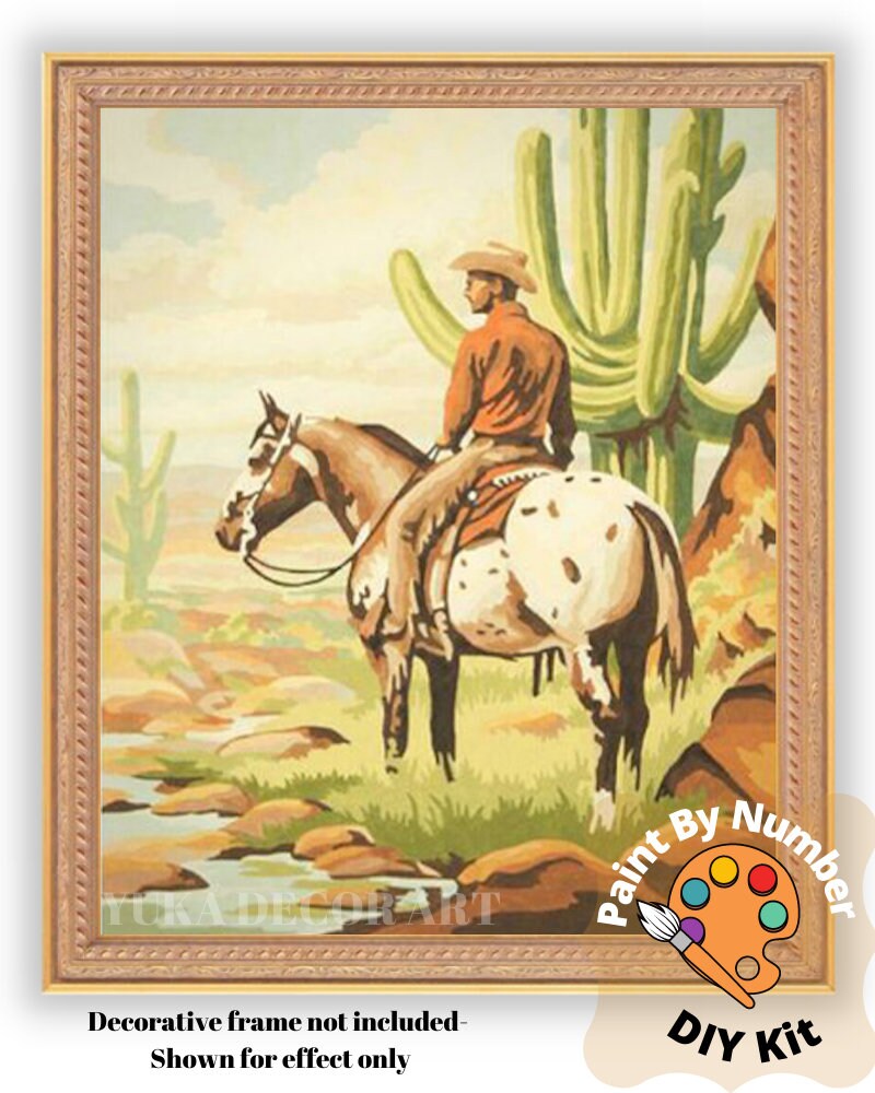 Vintage Style PAINT by NUMBER Kit Adult Cowboy Desert Scene Etsy