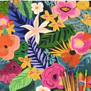 Flowers PAINT by NUMBER Kit for Adults, Contemporary Art Painting Kit, Easy Beginners Acrylic Paint DIY Kit,Mom Birthday Gift, Floral Art