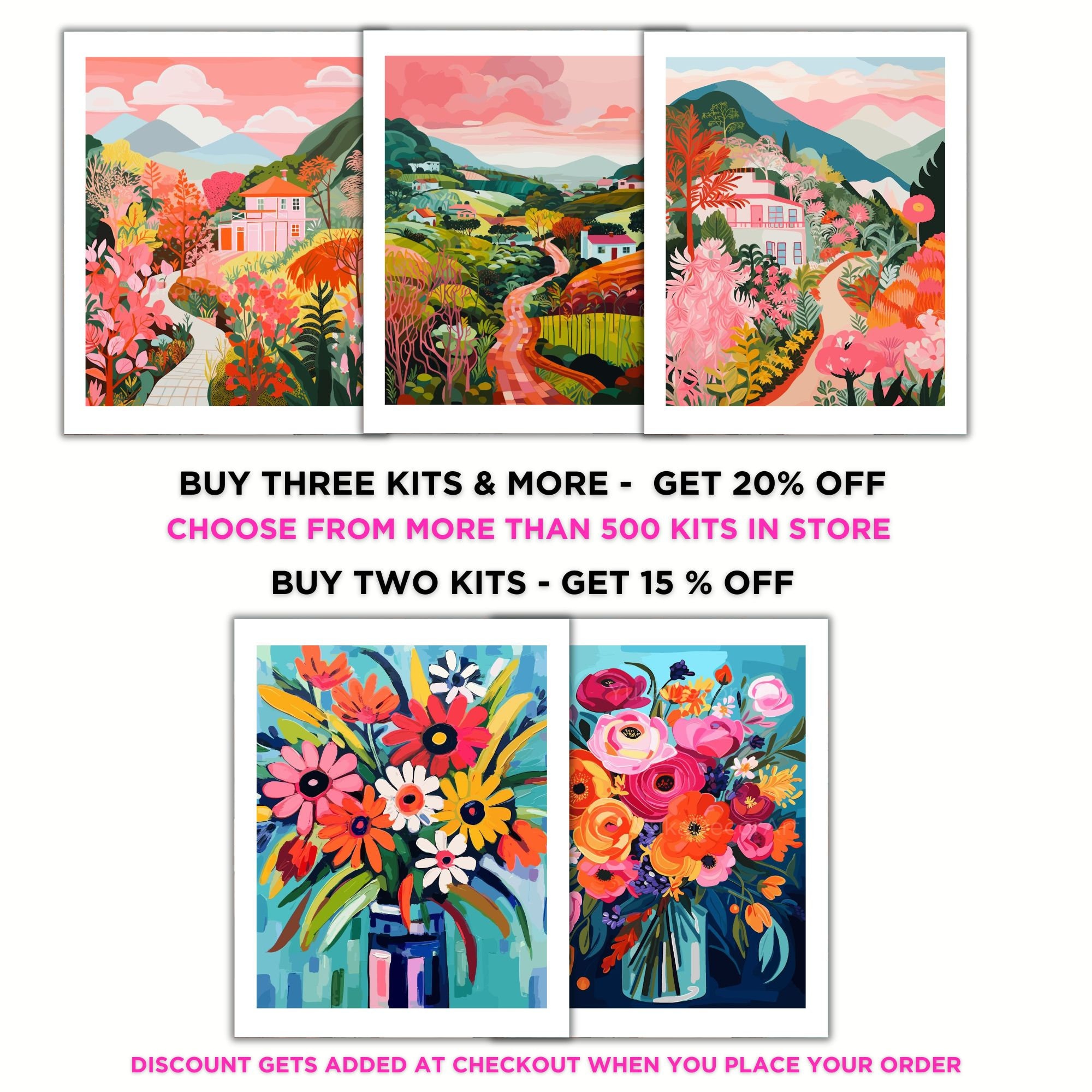 RICUVED Fleur Peinture par Numéros Adultes et Enfants avec Cadre en Bois–Paysage Peinture à l'huile, Kit DIY Pinceaux, Peintures, Décoration Murale Facile 20x30cm
