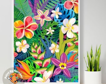 Tropical Flowers PAINT by NUMBER Kit for Adults ,Garden Bouquet Plants,Easy Beginners Acrylic Paint DIY Kit ,Living Bedroom Wall Art Decor