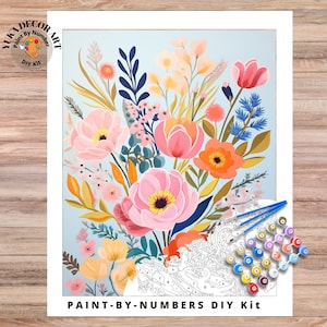 Springflowers PAINT by NUMBER Kit Adults WildFlower Garden DIY Painting Easy Beginners Hobby Kit Wall Art Housewarming Gift Girlfriend Mom