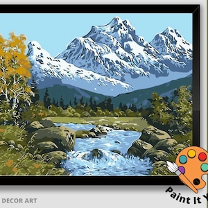 Paint by Numbers Kit for Adults , Easy DIY Art Kit, Snow Mountain With River View ,Adults Acrylic Painting Canvas, Hobby Paint Kit
