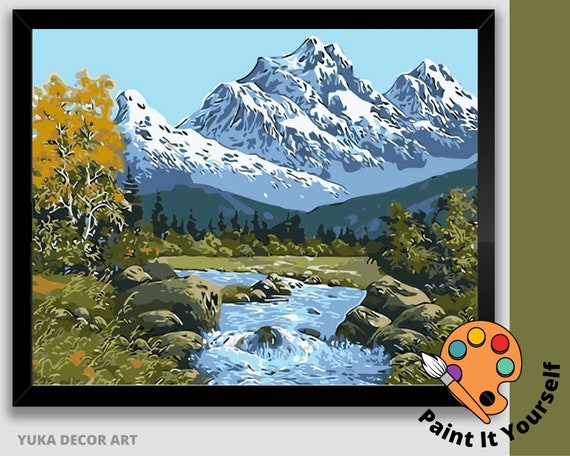 Paint by Numbers Kit for Adults , Easy DIY Art Kit, Snow Mountain With  River View ,adults Acrylic Painting Canvas, Hobby Paint Kit -  Norway