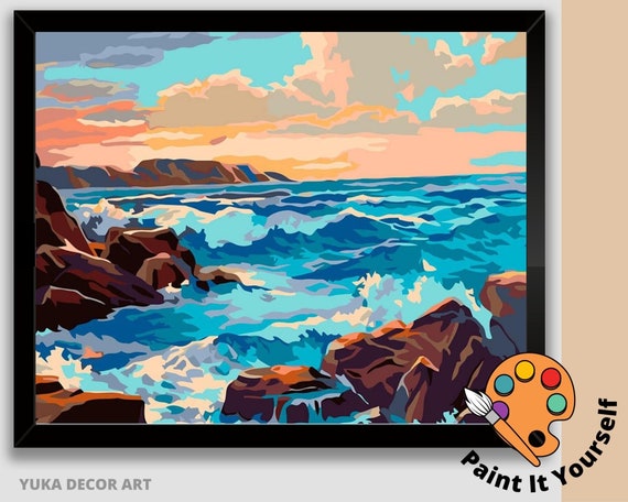 Kit de PINTURA de paisaje marino por NÚMERO para adultos, Escena de playa  de olas de la costa rocosa, Kit de pintura acrílica para principiantes,  Regalo de decoración del hogar 