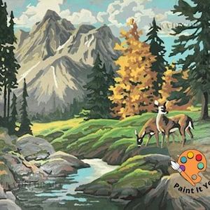 Mountain PAINT by NUMBER Kit for Adult & Kids, DIY Nature Vintage Style Art  , Easy Beginner Acrylic Painting Kit,home Decor Gift 