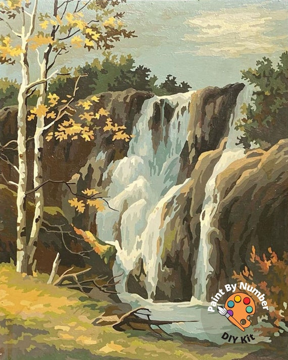 Mountain Waterfall PAINT by NUMBER DIY Kit for Adult Vintage Etsy