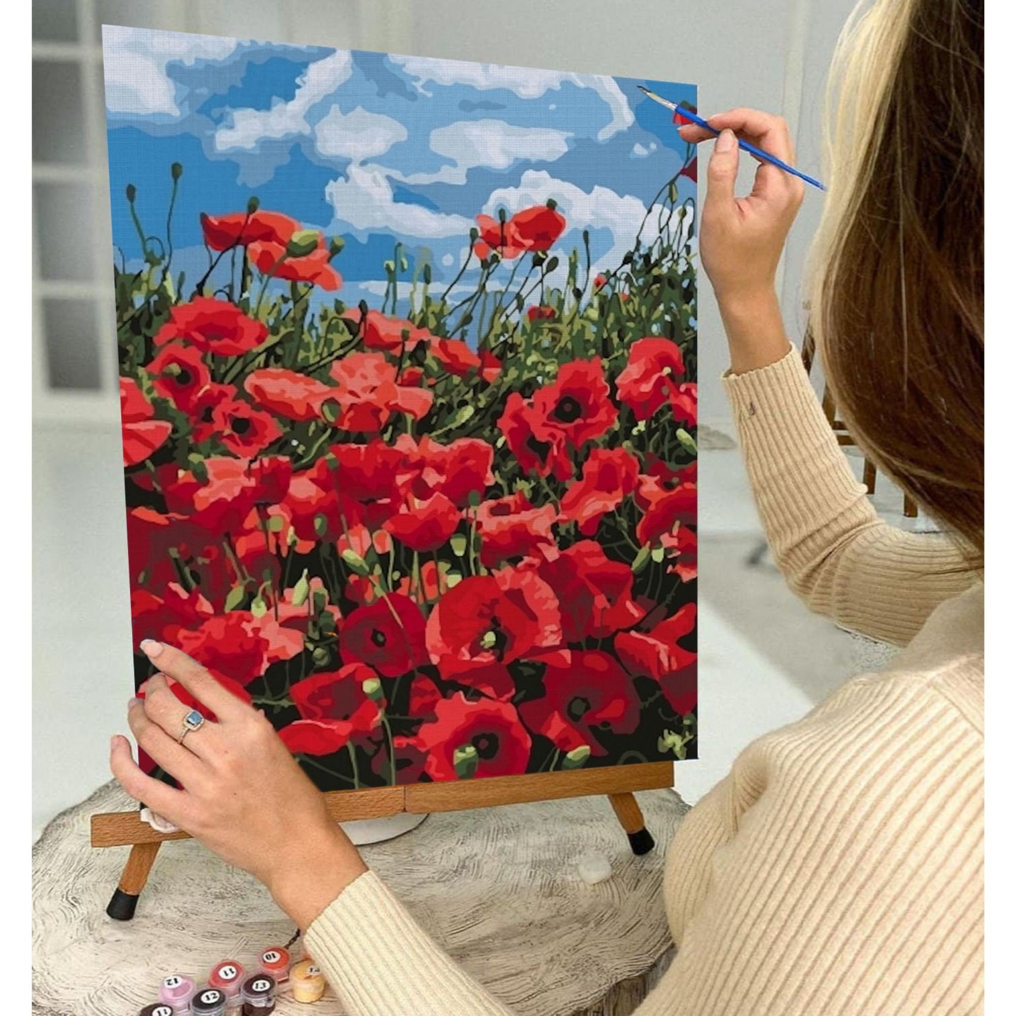 Red Poppies Paint by Number Kit Adult Garden Flowers Etsy