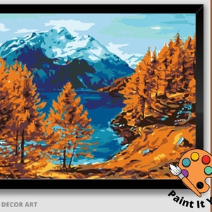 Mountain  View PAINT by NUMBERS Kit for Adult & Kids,Fall Foliage Landscape ,Easy Beginner Acrylic Painting Kit,Wall Art , Hobby Gift