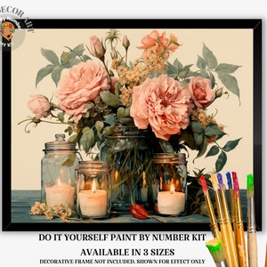 Floral Stil Life PAINT by NUMBER Kit Adult,  Rustic Cottagecore Art , Beginner Oil Painting DIY Kit , Handmade Gift for Wedding Anniversary