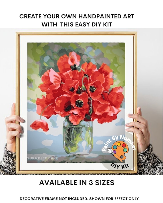 PAINT by NUMBERS Kit for Adults,modern Poppy Flowers ,summer Garden ,easy  Beginners Acrylic Paint DIY Kit ,gift for Mom Aunt Girlfriend 