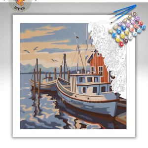 Lakeside Boat Vintage Style PAINT by NUMBER Kit Adult, Landscape ...
