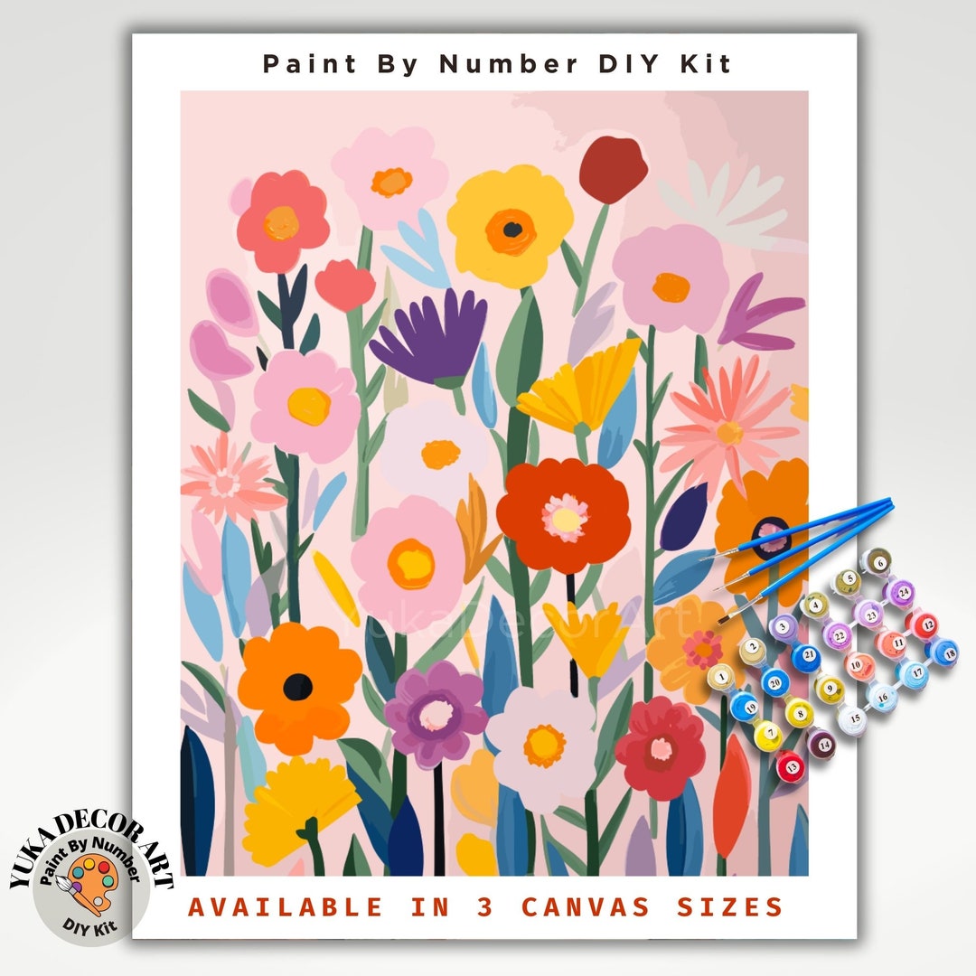 Wildflowers PAINT by NUMBER Kit for Adults , Modern Floral DIY Painting ...