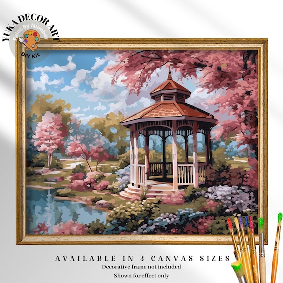 Vintage Garden PAINT by NUMBER DIY Kit Adult Cherry Blossoms Park