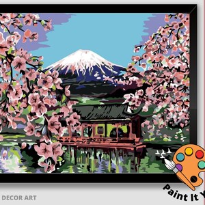 Japan PAINT by NUMBER Kit for Adults Beginner,diy Art Kit, Pink Cherry ...