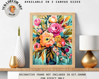 Floral Modern PAINT by NUMBER Kit for Adults Still life Vase Flowers DIY Painting Easy Beginners Paint Kit Wall Art Christmas Gift Grandma