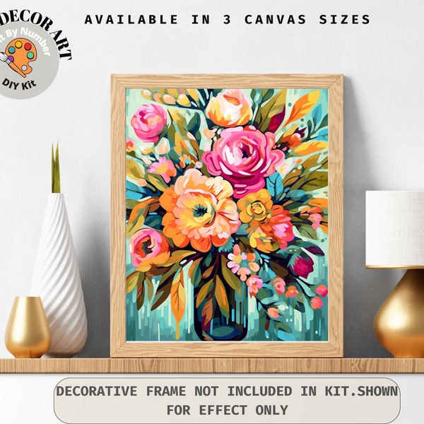 Floral Modern PAINT by NUMBER Kit for Adults Still life Vase Flowers DIY Painting Easy Beginners Paint Kit Wall Art Christmas Gift Grandma