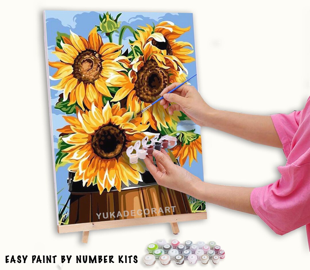 Sunflower PAINT by NUMBER Kit for Adults ,garden Flowers,easy DIY