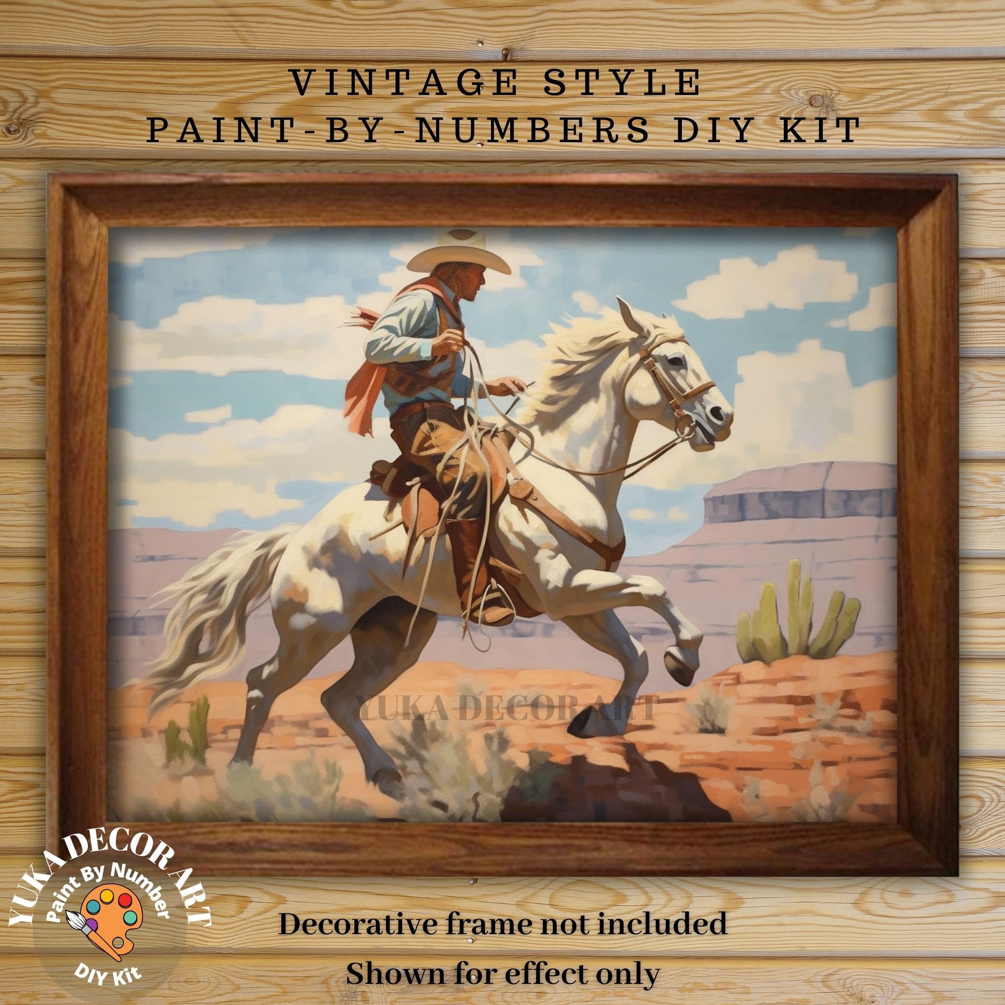 Vintage PAINT by NUMBER Kit Adult, Cowboy Desert Art , Easy