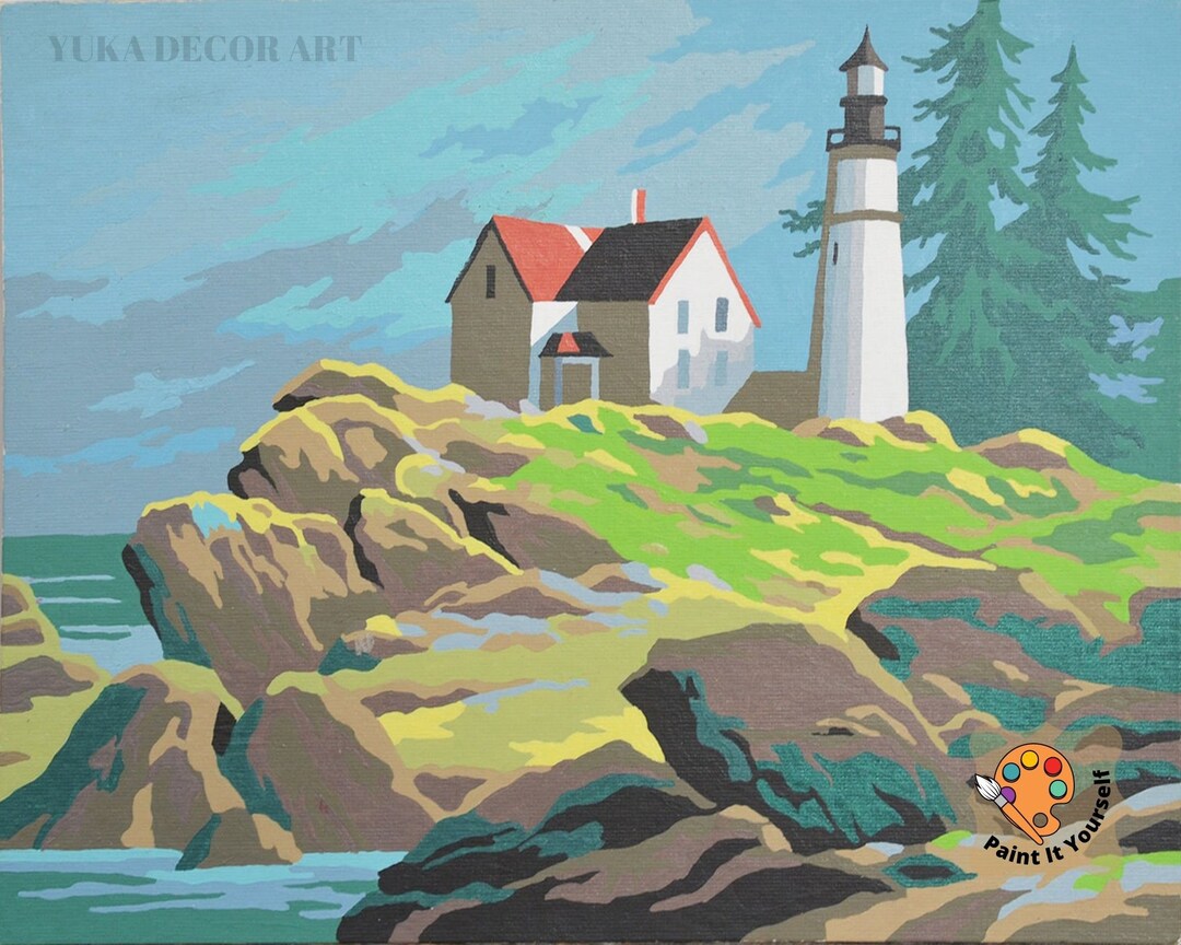 Vintage Style Paint by Numbers Kit for Adults Beginner, Lighthouse on