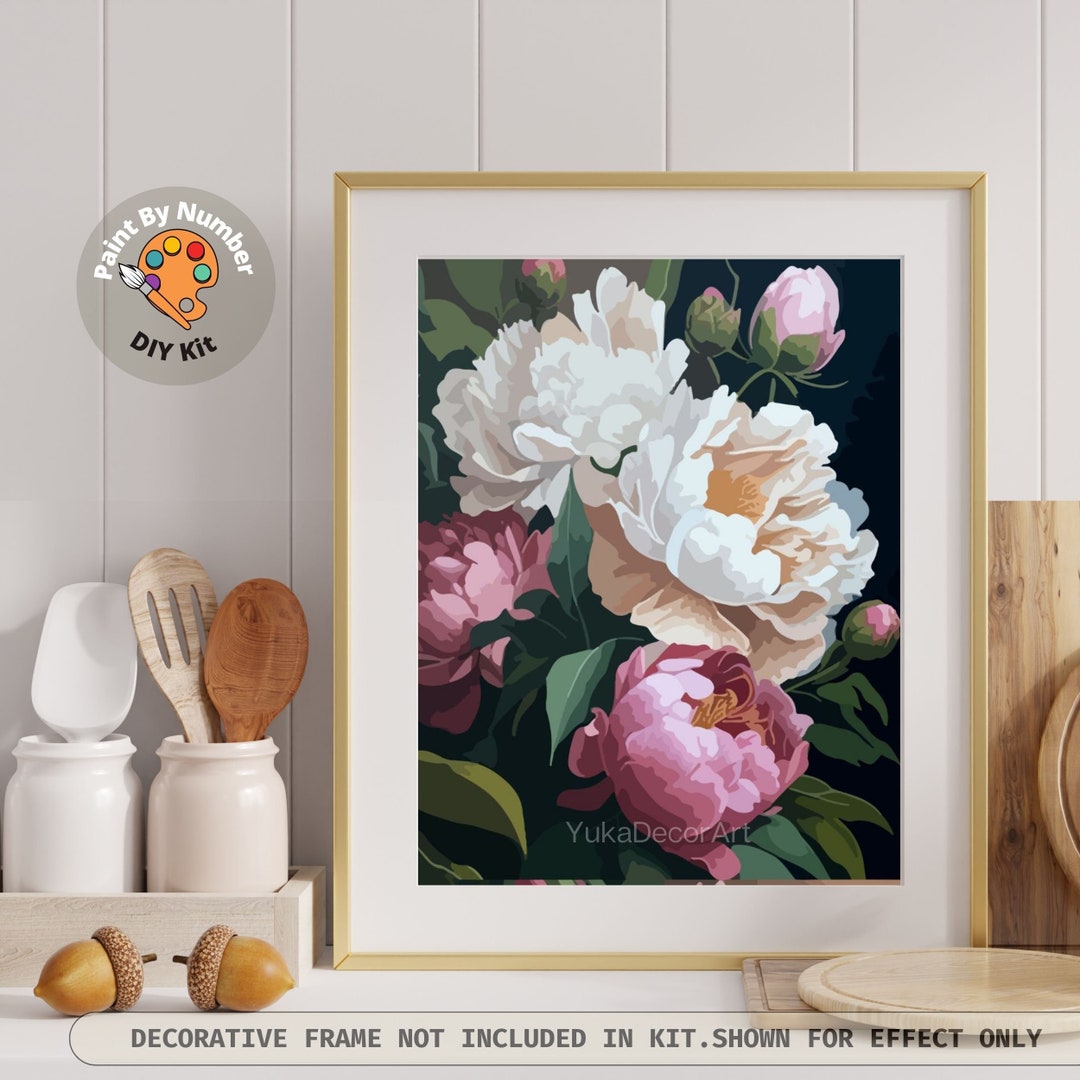 Peony PAINT by NUMBERS DIY Kit Adult White Pink Peonies Flowers Easy ...