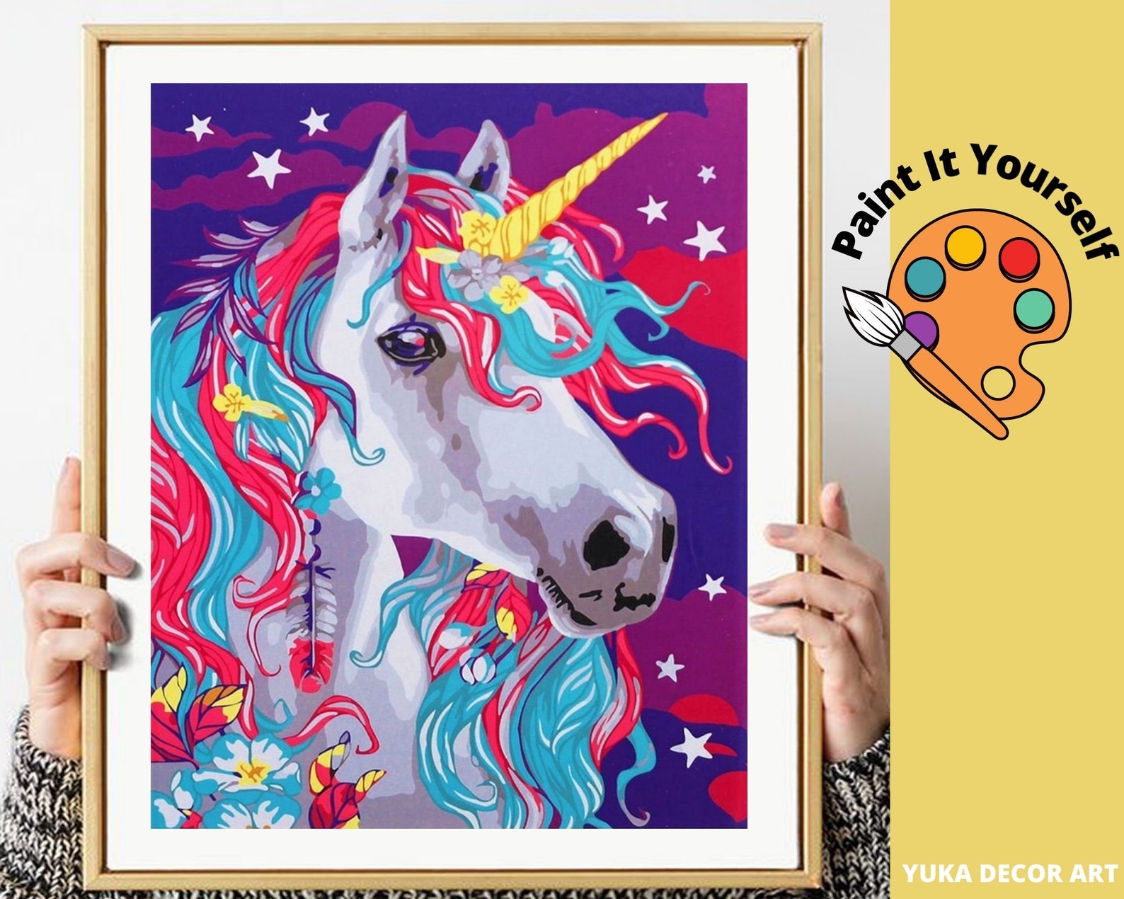 Rainbow Unicorn PAINT by NUMBER Kit for Kids Cartoon Unicorn Etsy