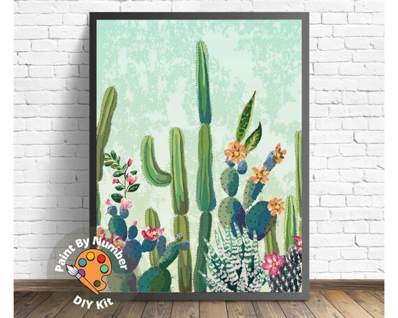Malen nach Zahlen Kit fr Anfnger, Kinder & Erwachsene Hobby, grner Kaktus  mit Blume, Wstenlandschaft, einfache Acrylmalerei-Dekorgeschenk - Etsy  sterreich