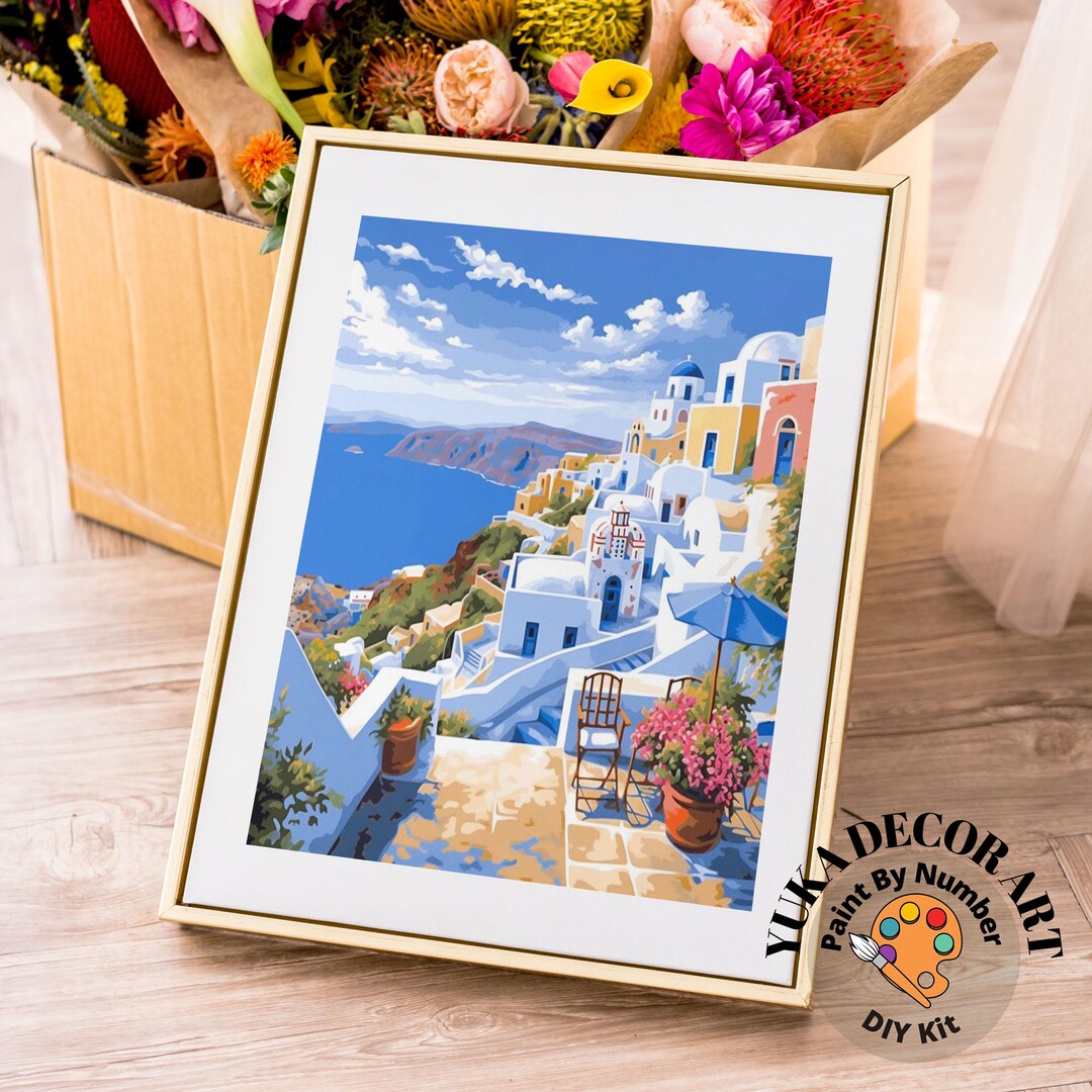 PAINT by NUMBERS Kit Adult santorini View Landscape Minimalistic Chic ...