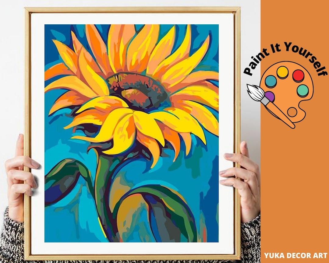 Sunflower PAINT by NUMBER Kit for Adults ,garden Flowers,easy DIY Beginners Acrylic Paint Kit