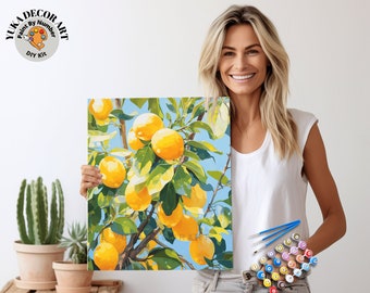Lemon Tree PAINT by NUMBERS Kit Adult Watercolour Style Garden Nature Landscape Art Easy Beginner DIY Painting Kit Custom Decor Gift For Mom