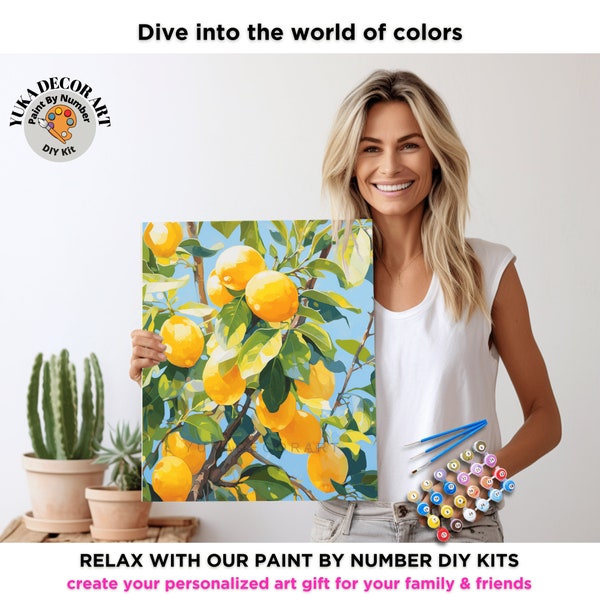 Lemon Tree PAINT by NUMBERS Kit Adult Watercolour Style Garden Nature Landscape Art Easy Beginner DIY Painting Kit Custom Decor Gift For Mom