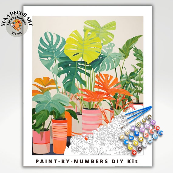 PAINT by NUMBER Kit Adult ,house Plants in Rustic Container , Easy