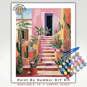 PAINT by NUMBER Kit Adult Mediterranean Landscape Minimalistic Pastel Colors  DIY Painting  Beginners Acrylic Paint Kit Premium Decor Gift