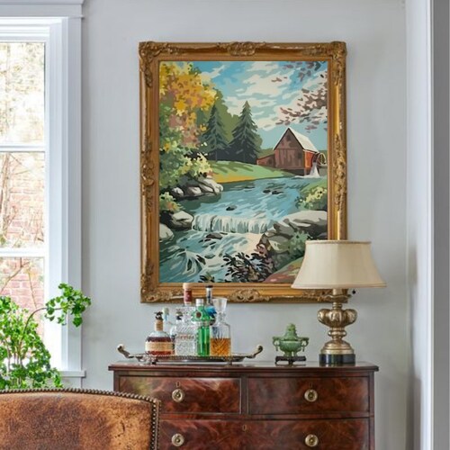 Vintage Style Art PAINT by NUMBER Kit Adult Mountain Valley Etsy
