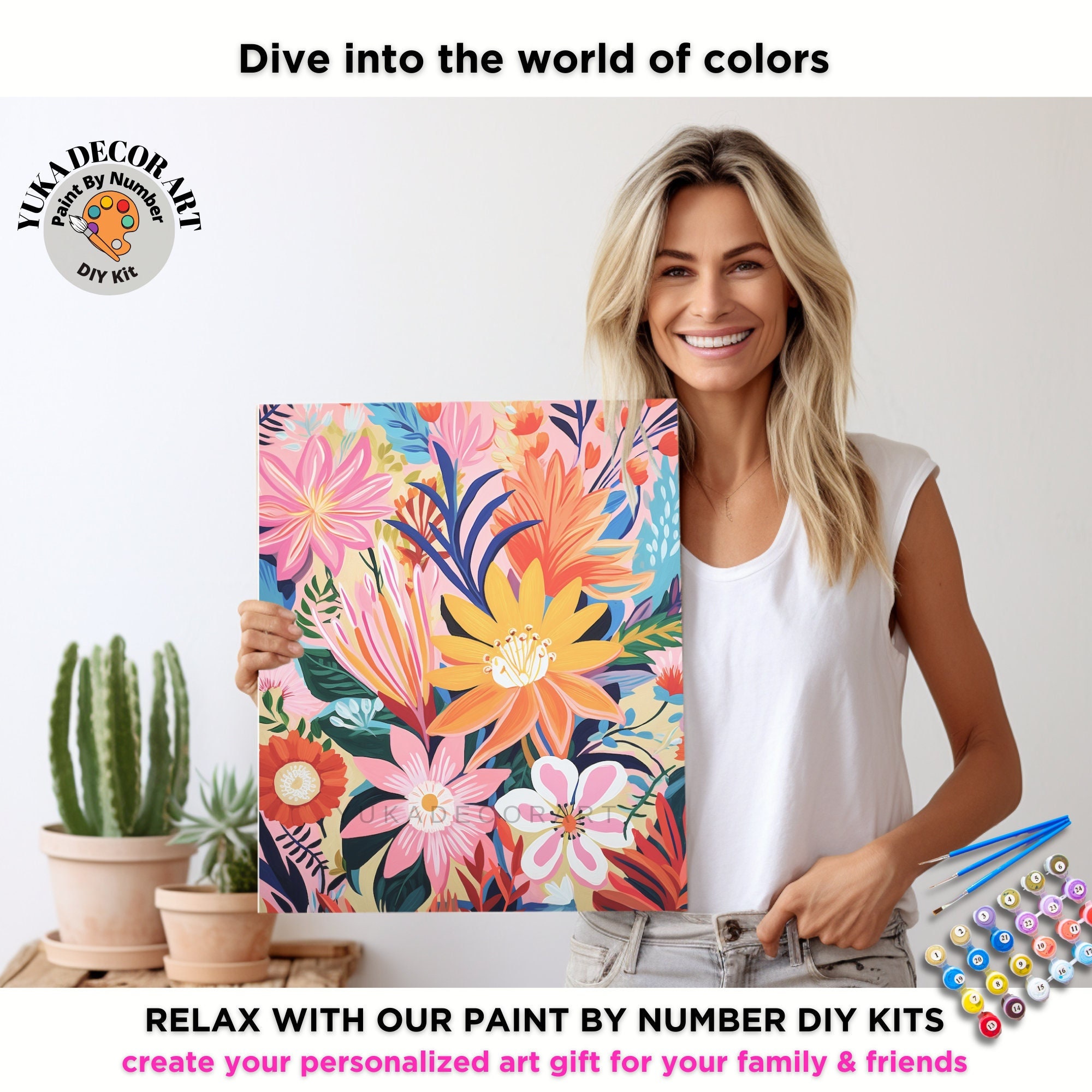 PAINT by NUMBER Kit Adult Modern Flower Spring Garden Colourful Wall Art  Easy Beginner Oil Painting DIY Kit Girlfriend Gift code: FL2309117 