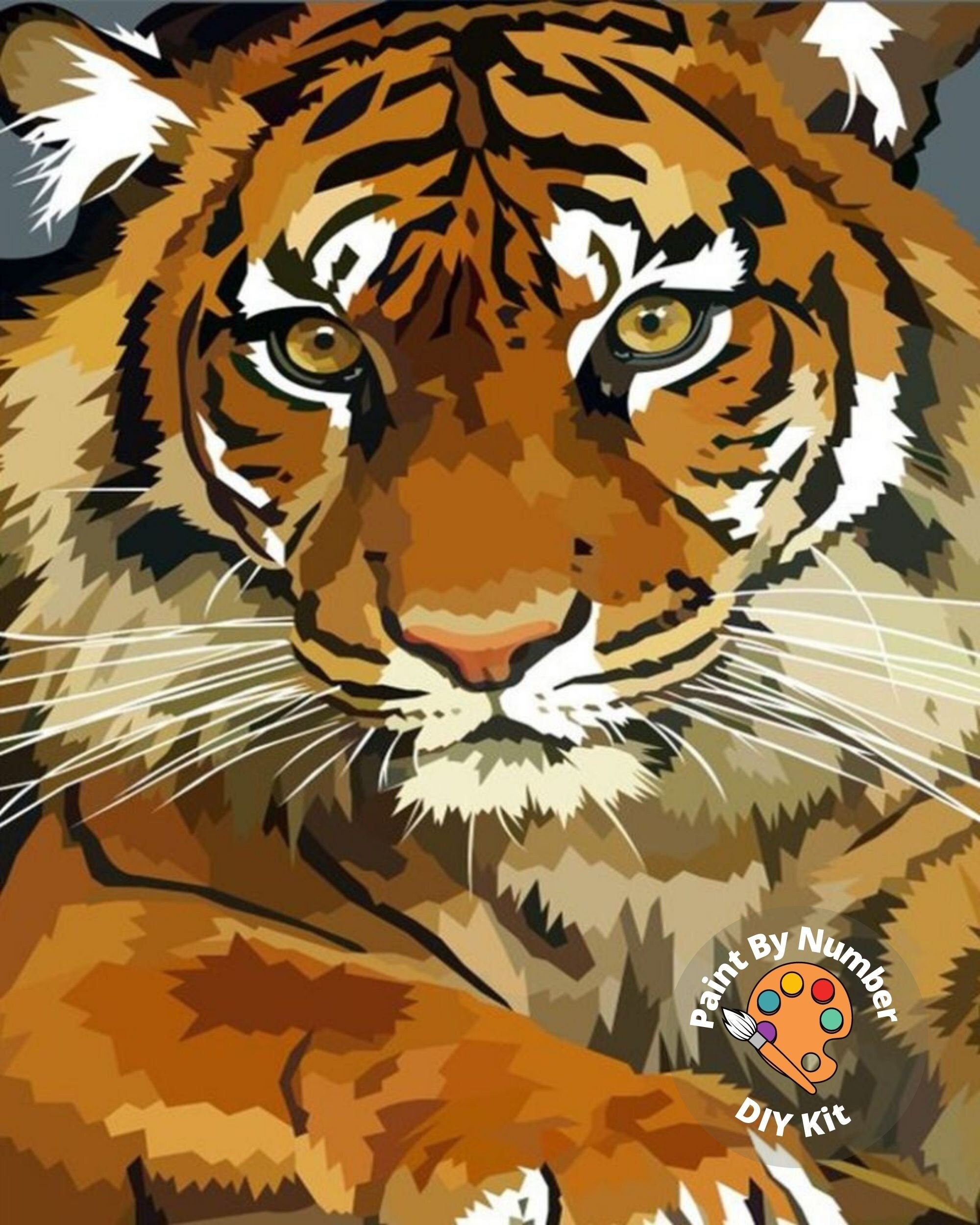 Tiger Paint by Numbers Kits Canvas Painting for Adults Beginner and Kids with Acrylic Paints and Brushes 
