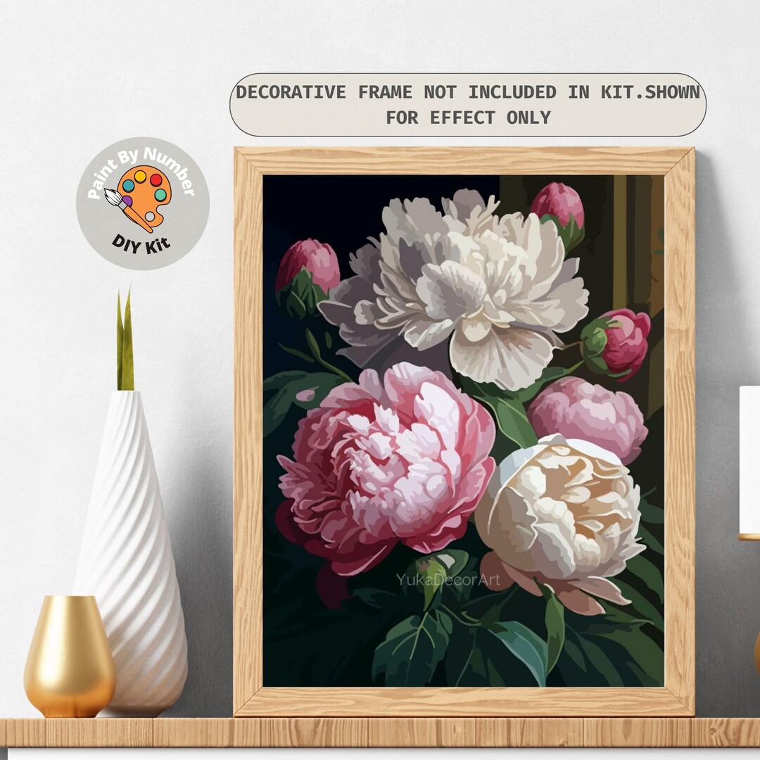 Paint by Numbers Kit Adult Pink Peonies Flowers Easy Beginner Painting ...