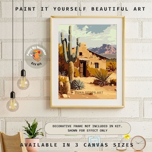 Kit di pittura Adobe per dipingere con i numeri nel deserto dell'Arizona, per adulti, cactus, paesaggi, principianti, kit di pittura fai da te, decorazioni per cabine, decorazioni vintage, regalo d'arte per la mamma