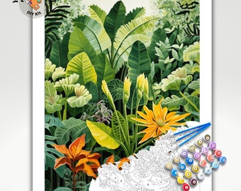 Tropical Jungle PAINT by NUMBERS DIY Kit Adult  Lush Foliage Wall Art Easy Beginner Oil Painting Study Room Decor Custom Gift Mom Girlfriend