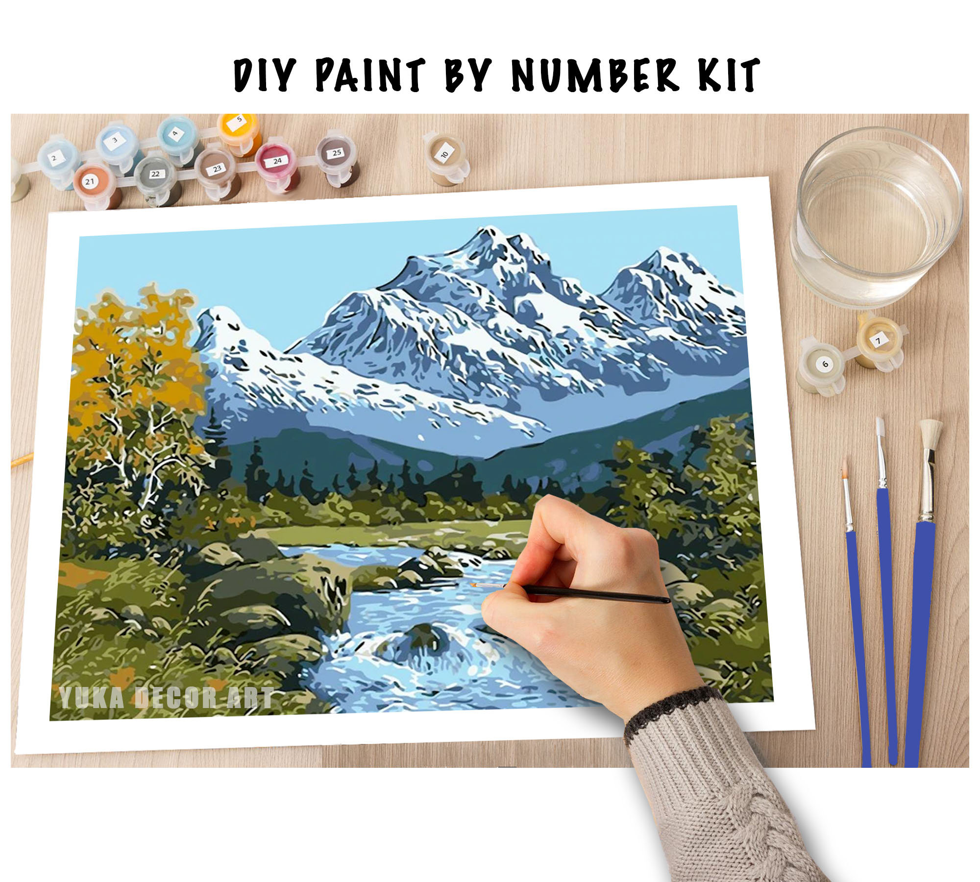 Kit De Pintura Por Números Gutluz Paisaje De Montaña | Lienzo De 40x50 Cm, Acrílicos Brillantes, 4 Pinceles, Regalo Creativo Para Adultos Y Niños