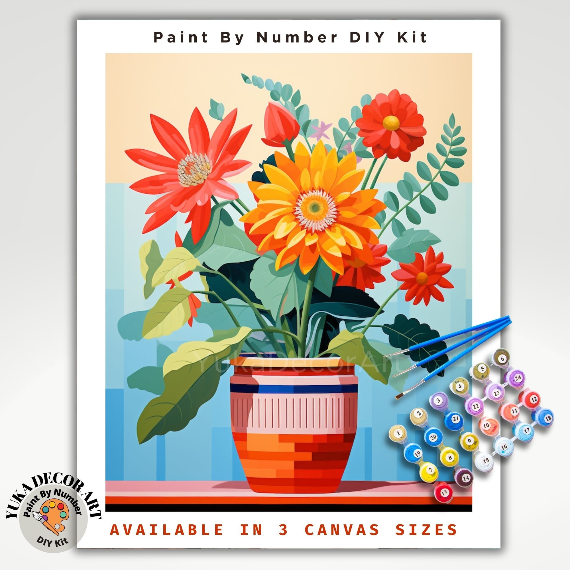PAINT by NUMBER Kit Adult ,house Plants in Rustic Container , Easy