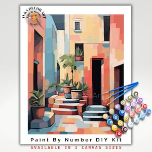 PAINT by NUMBER Kit Adult , Mediterranean Landscape Minimalistic Abstract  DIY Painting Easy Beginners Acrylic Paint Kit Premium Decor Gift
