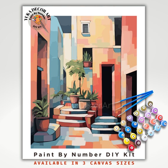PAINT by NUMBER Kit Adult ,house Plants in Rustic Container , Easy DIY  Beginners Paint Kit , Wall Art Gift for Mom Grandmom 