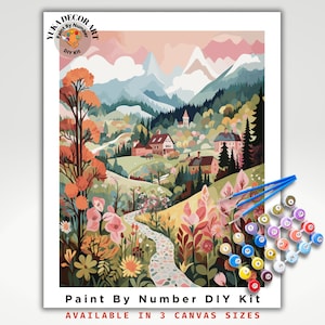 PAINT by NUMBER Kit Adult Mountain Flowers Pastel Colors Landscape Minimalist DIY Beginners Paint Kit Premium Decor Gift For Girlfriend Mom