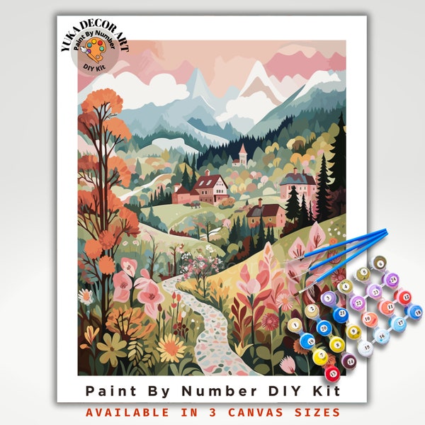 PAINT by NUMBER Kit Adult Mountain Flowers Pastel Colors Landscape Minimalist DIY Beginners Paint Kit Premium Decor Gift For Girlfriend Mom