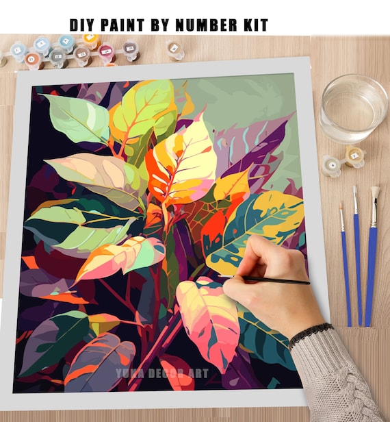 Tropical Forest PAINT by NUMBER Kit for Adults , Vibrant Foliage Painting,  Easy Adult Hobby DIY Kit , Canvas Wall Art Decor , Gift for Mom 